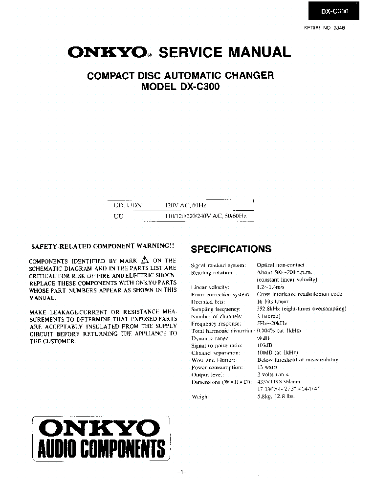 ONKYO DX-C300 SM service manual (1st page)