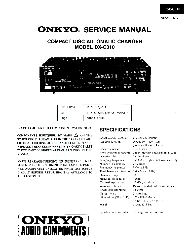 ONKYO DX-C310 SM service manual (1st page)