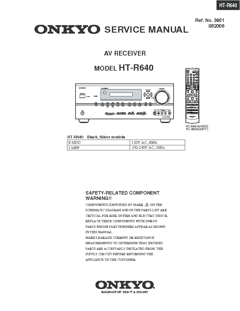 ONKYO HT-R640 AV RECEIVER service manual (1st page)