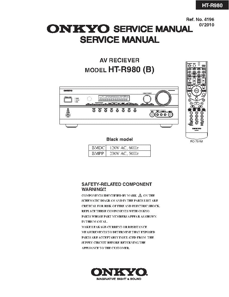 ONKYO HT-R980 SM AND PARTS service manual (1st page)