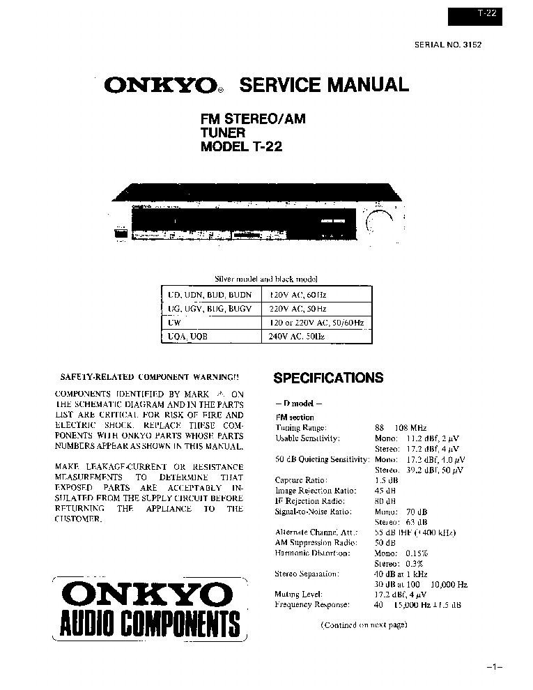 ONKYO T-22 service manual (1st page)