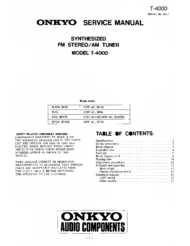 ONKYO T-4000 SM service manual (1st page)