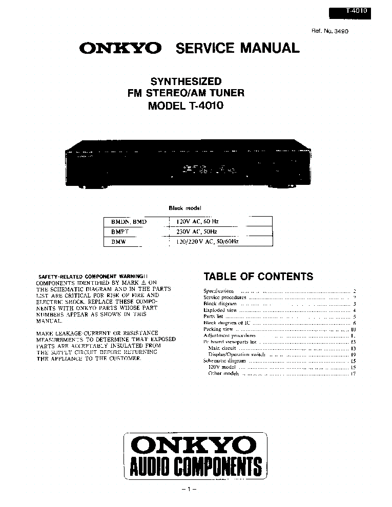 ONKYO T-4010 service manual (1st page)