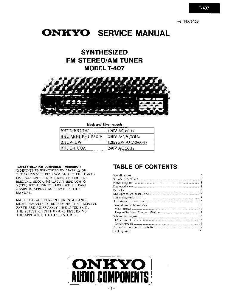 ONKYO T-407 SM service manual (1st page)