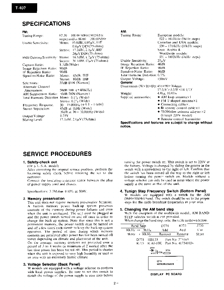 ONKYO T-407 SM service manual (2nd page)