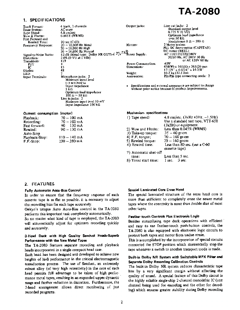 ONKYO TA-2080 SM service manual (2nd page)