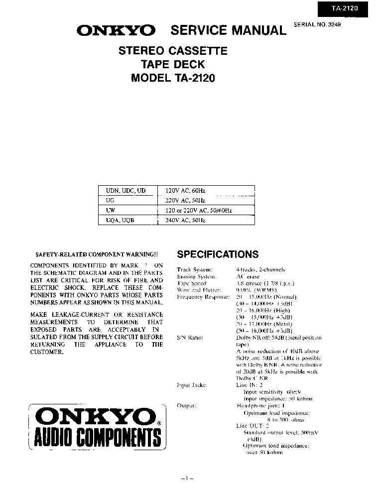 ONKYO TA-2120 SM TAPE-DECK service manual (1st page)