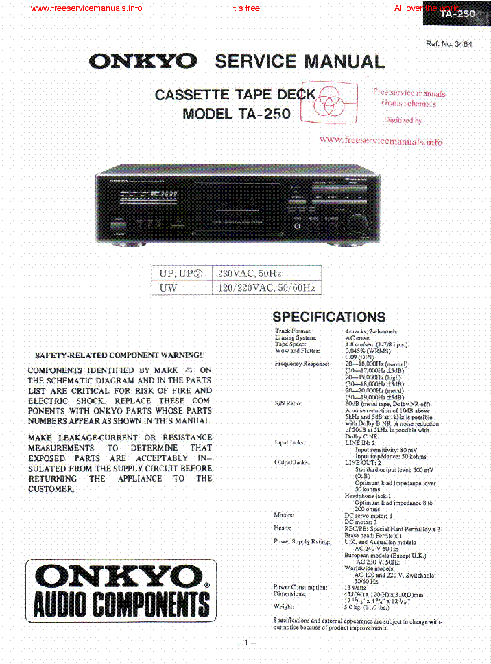 ONKYO TA-250 service manual (1st page)