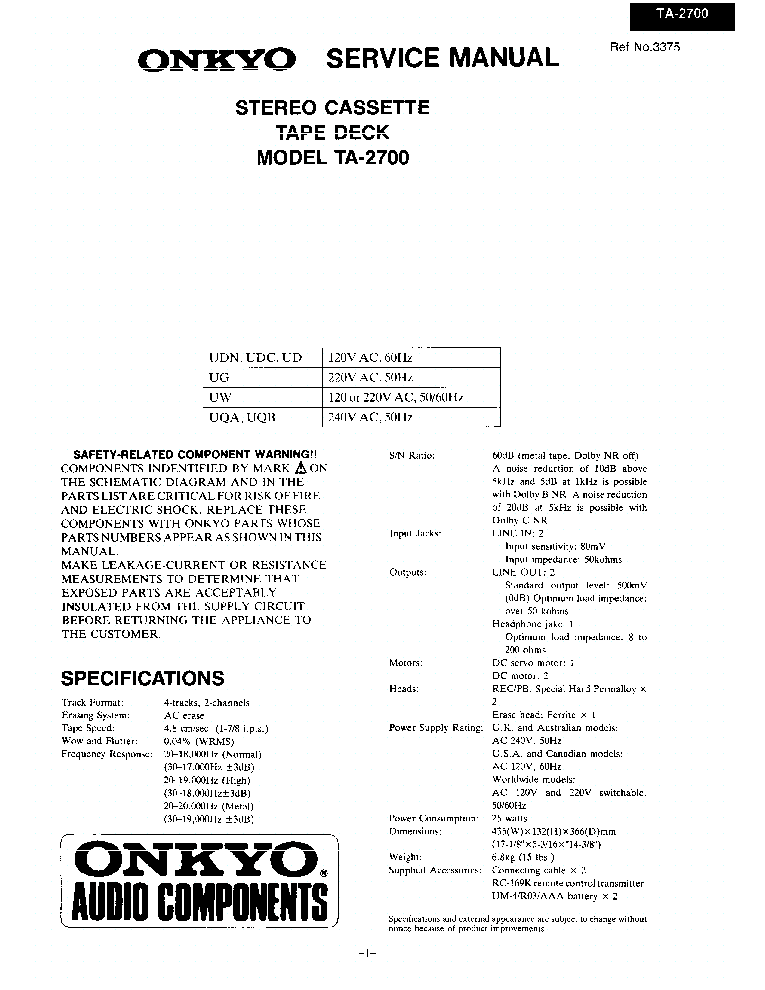 ONKYO TA-2700-SM-TAPE-DECK service manual (1st page)