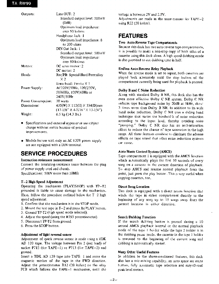 ONKYO TA-RW99 SM service manual (2nd page)