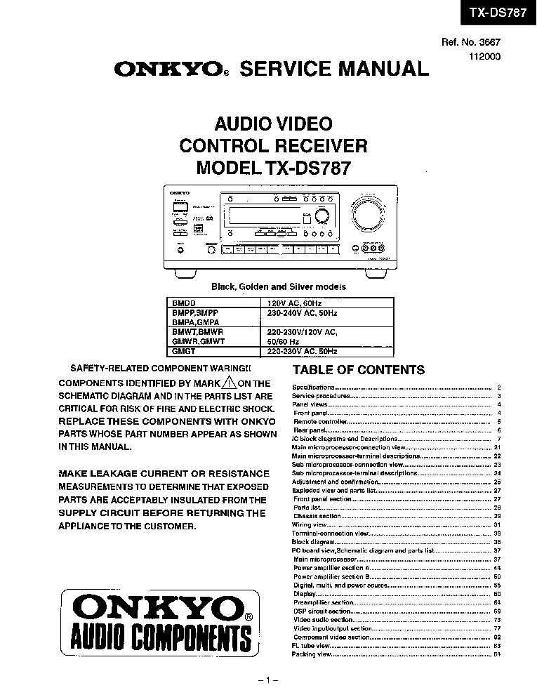 ONKYO TX-DS787-SM-AV-RECEIVER service manual (1st page)