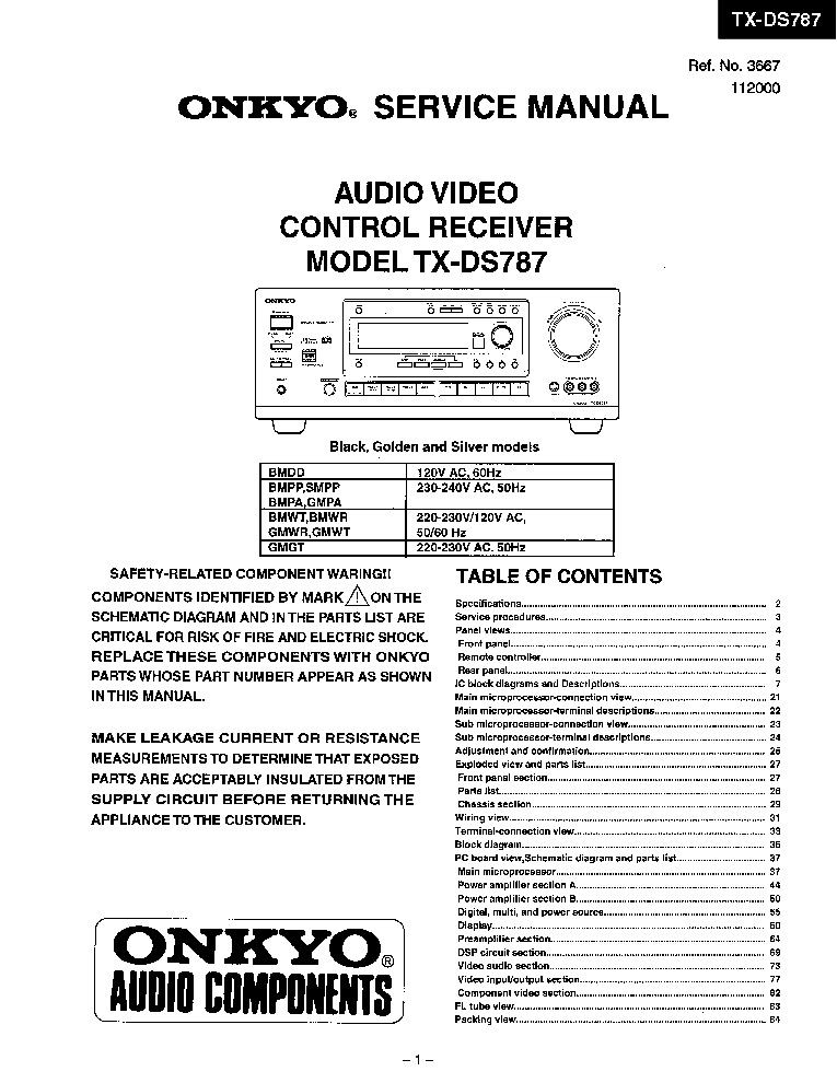 ONKYO TX-DS787-SM-AV-RECEIVER Service Manual download, schematics