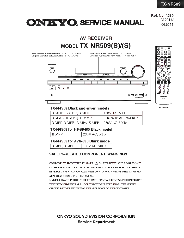 ONKYO TX-NR509 Service Manual download, schematics, eeprom, repair info