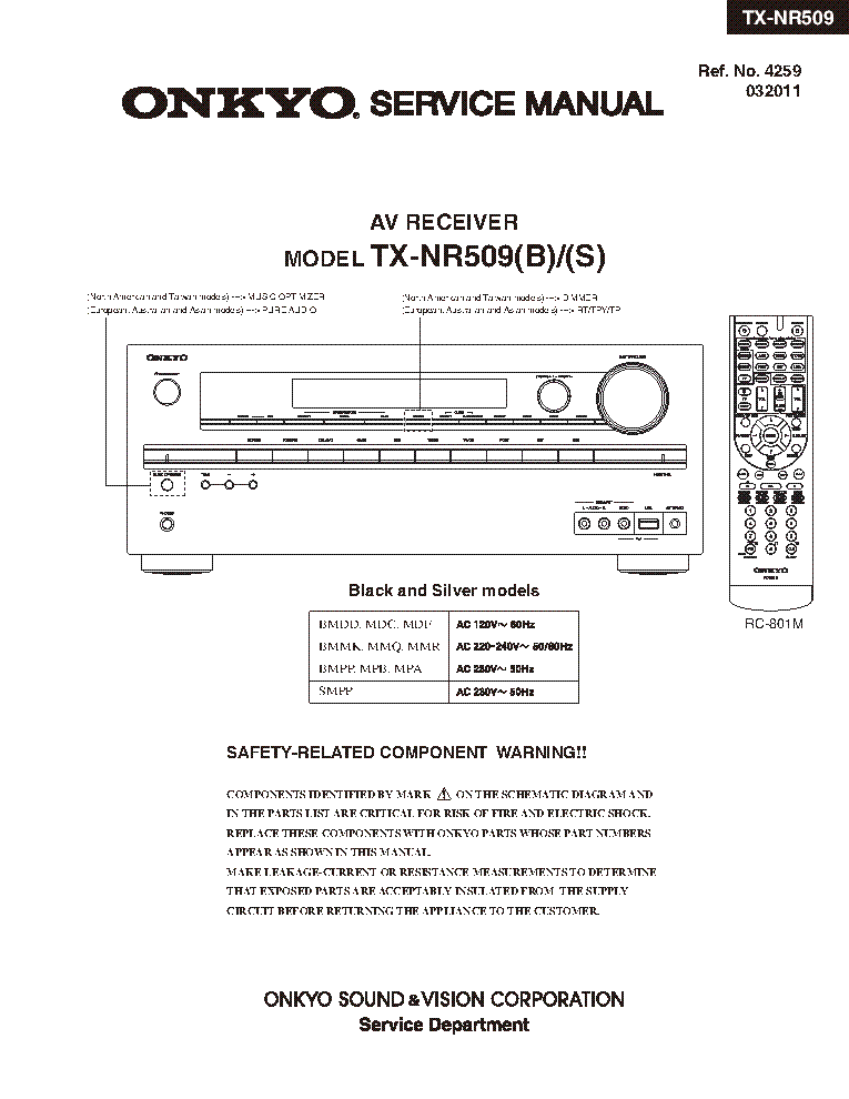 ONKYO TX-NR509 SM PARTS REV1 service manual (1st page)