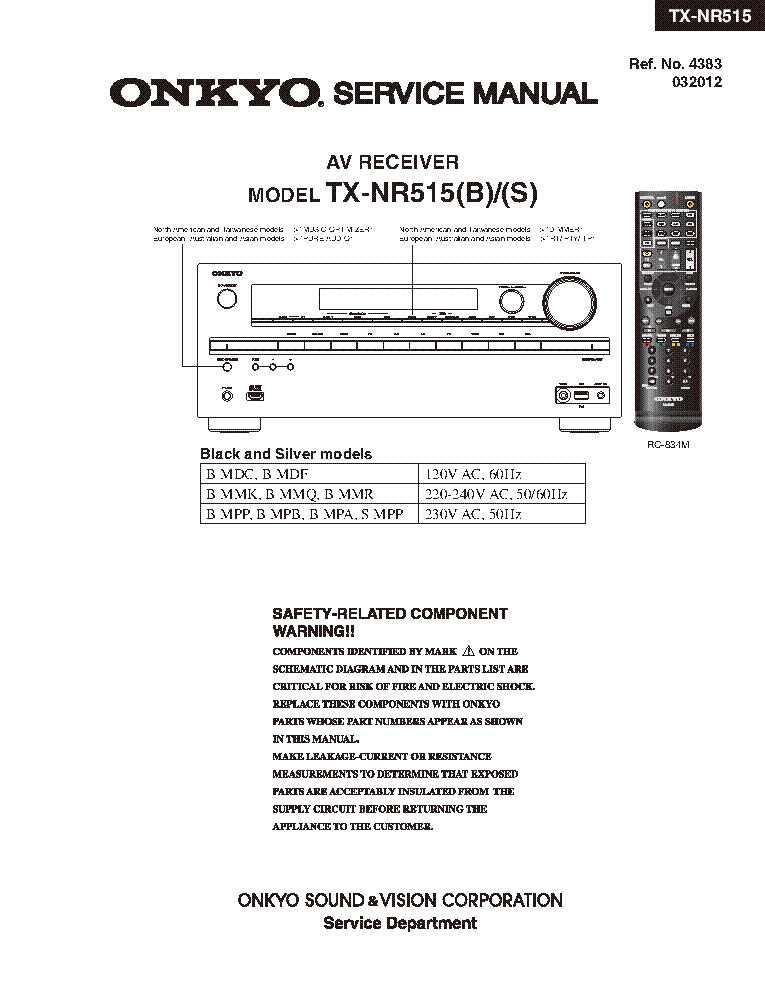 ONKYO TX-NR515 SM PARTS 1ST COMPLETED service manual (1st page)