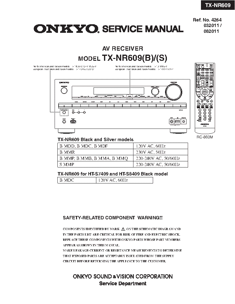 ONKYO TX-NR609 SM PARTS REV2 service manual (1st page)