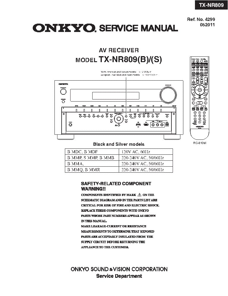ONKYO TX-NR809 SM PARTS REV1 service manual (1st page)