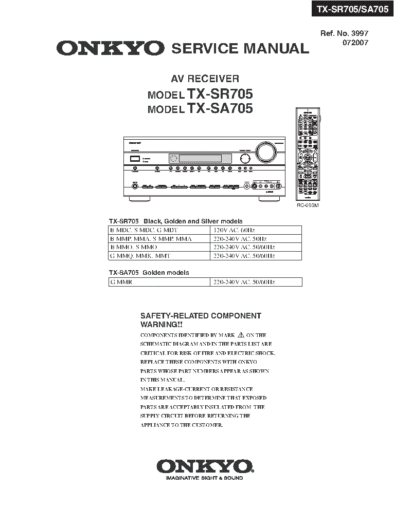 ONKYO TX-SA705 SR705 SM service manual (1st page)