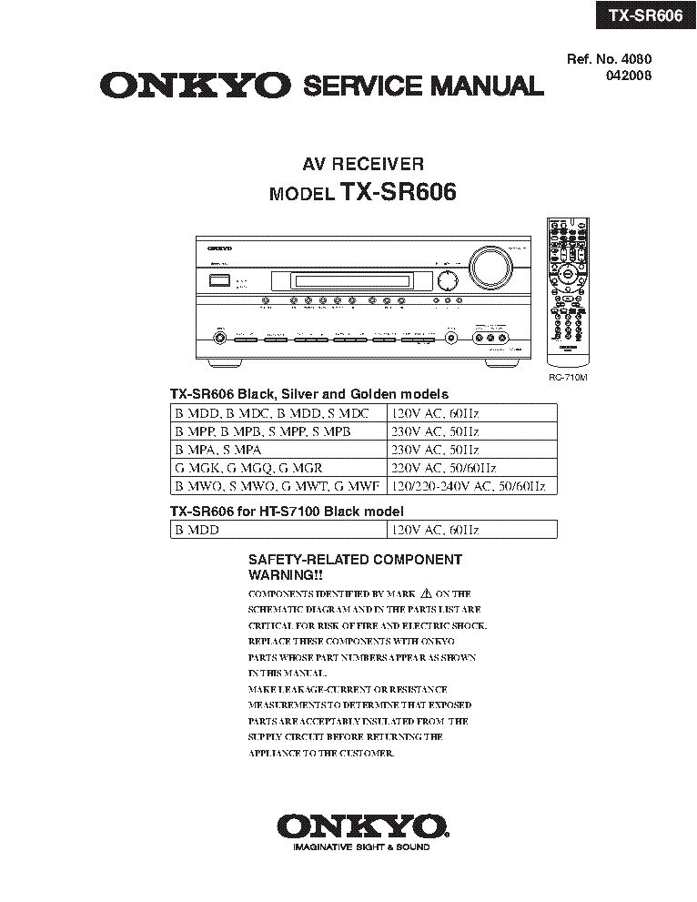 ONKYO TX-SR606 SM 2 Service Manual download, schematics, eeprom, repair
