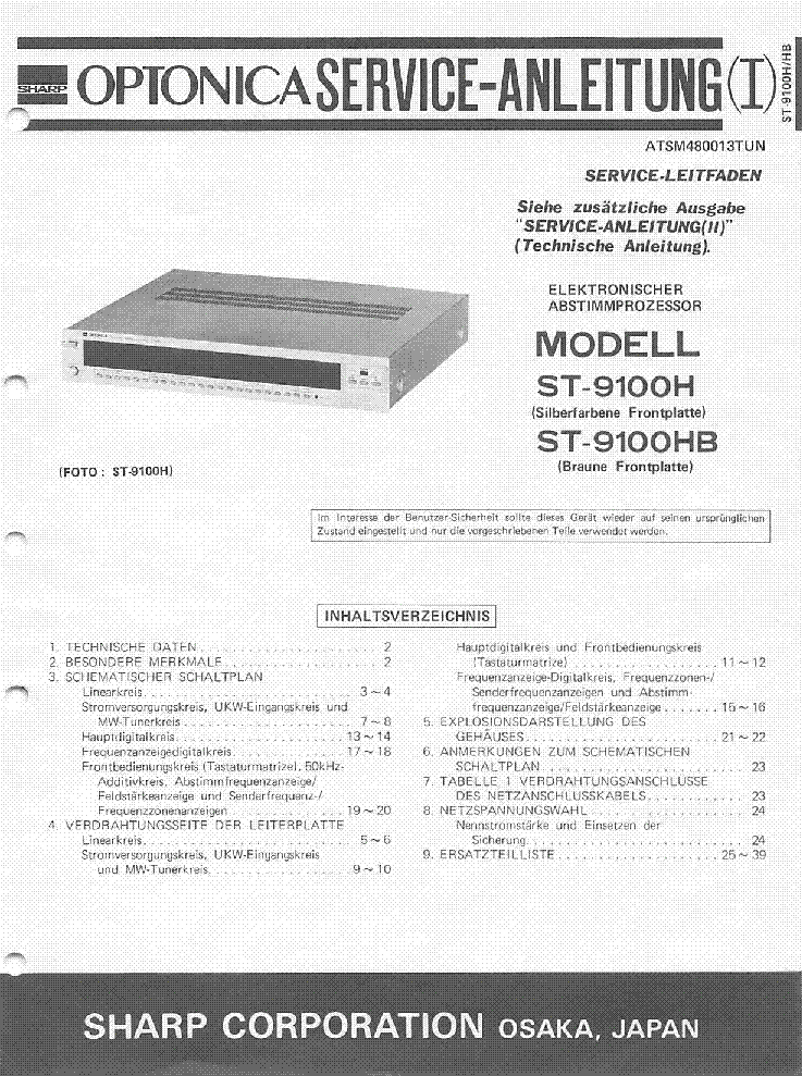 OPTONICA ST-9100 H HB SM DE service manual (1st page)