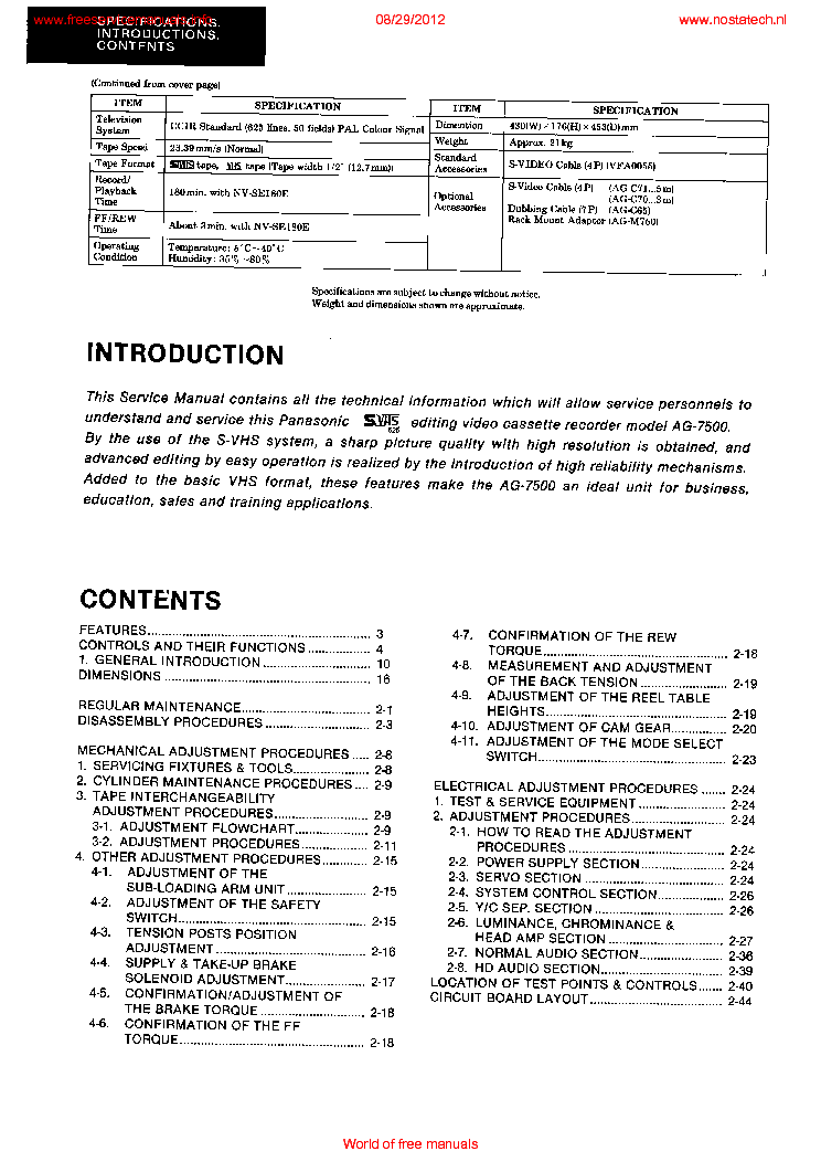 PANASONIC AG-7500PAN service manual (2nd page)
