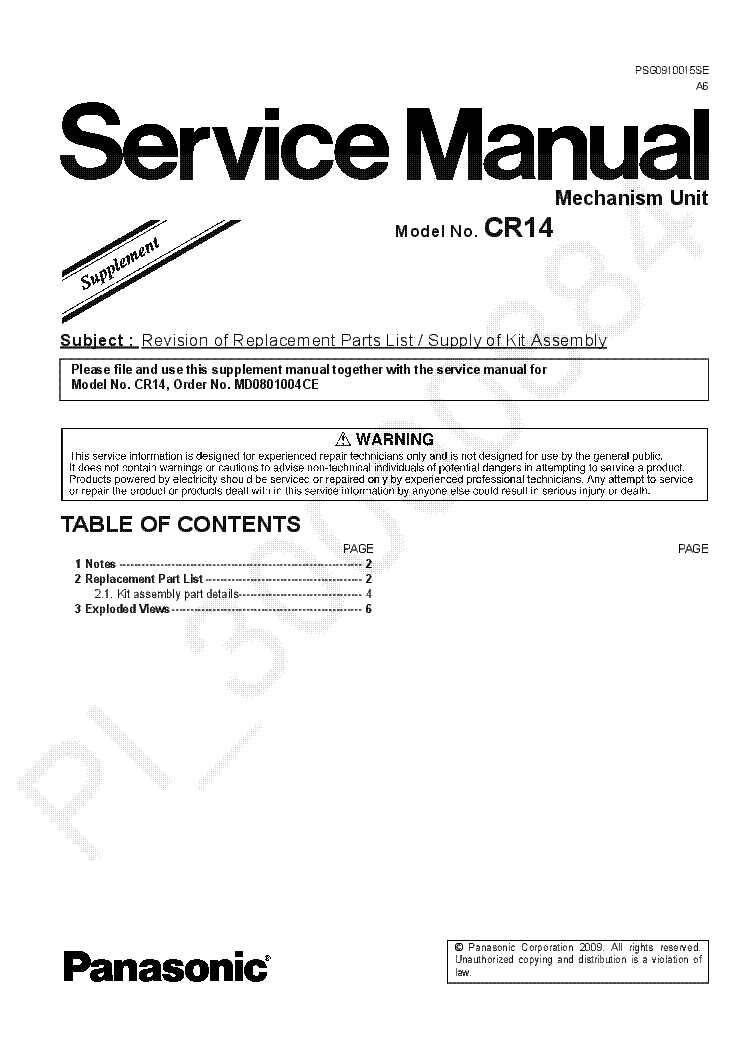 PANASONIC CR14 SUPPLEMENT service manual (1st page)