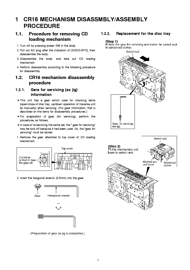 PANASONIC CR16 MECHANISM DISASSEMBLY PROCEDURE service manual (1st page)