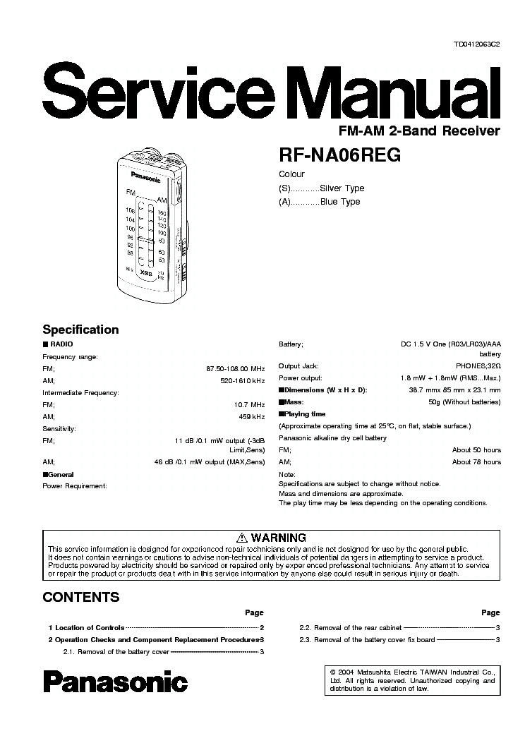 PANASONIC RF-NA06REG service manual (1st page)