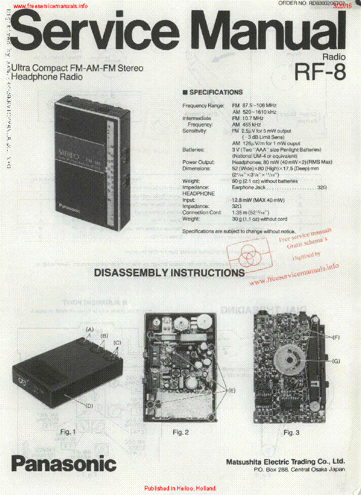 PANASONIC RF 8 service manual (1st page)