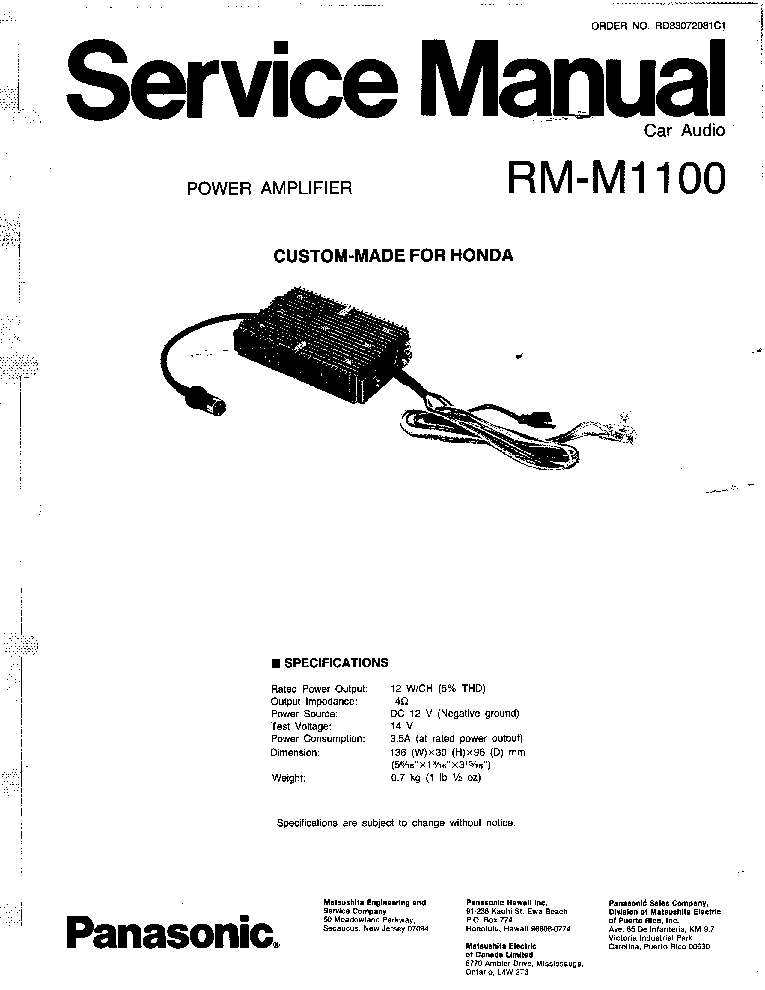 PANASONIC RM-M1100 service manual (1st page)