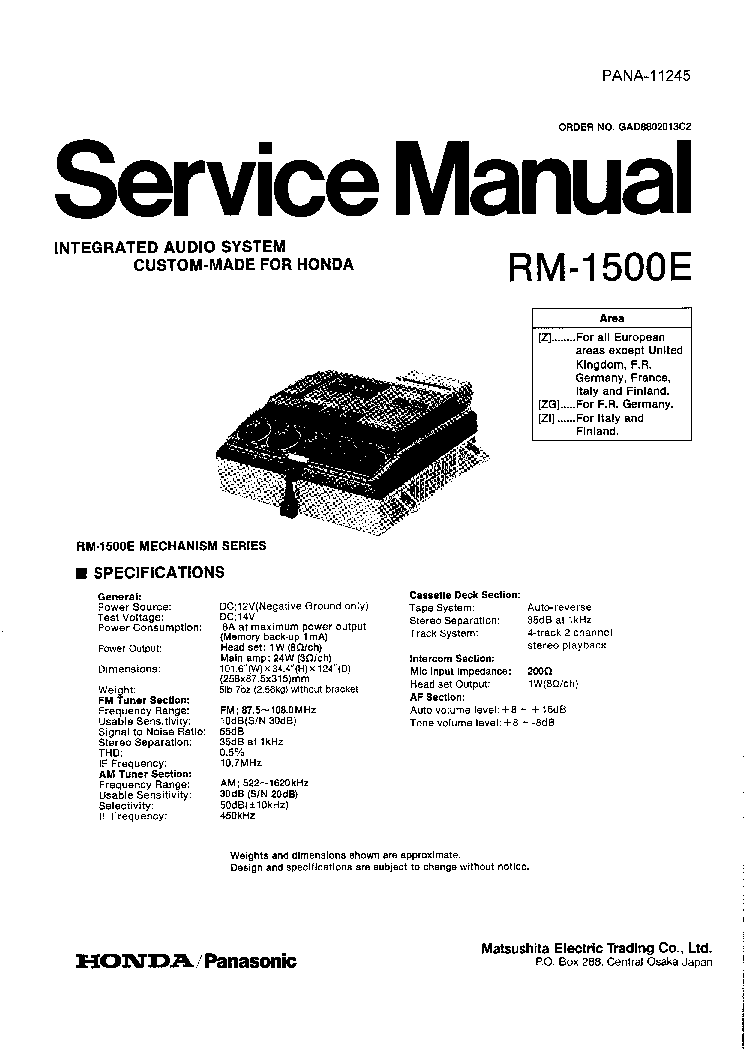 PANASONIC RM1500E BY-HONDA service manual (1st page)