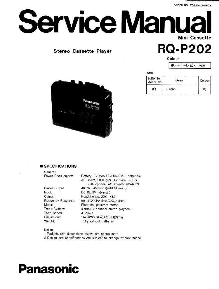PANASONIC RQ-P202 SM service manual (1st page)