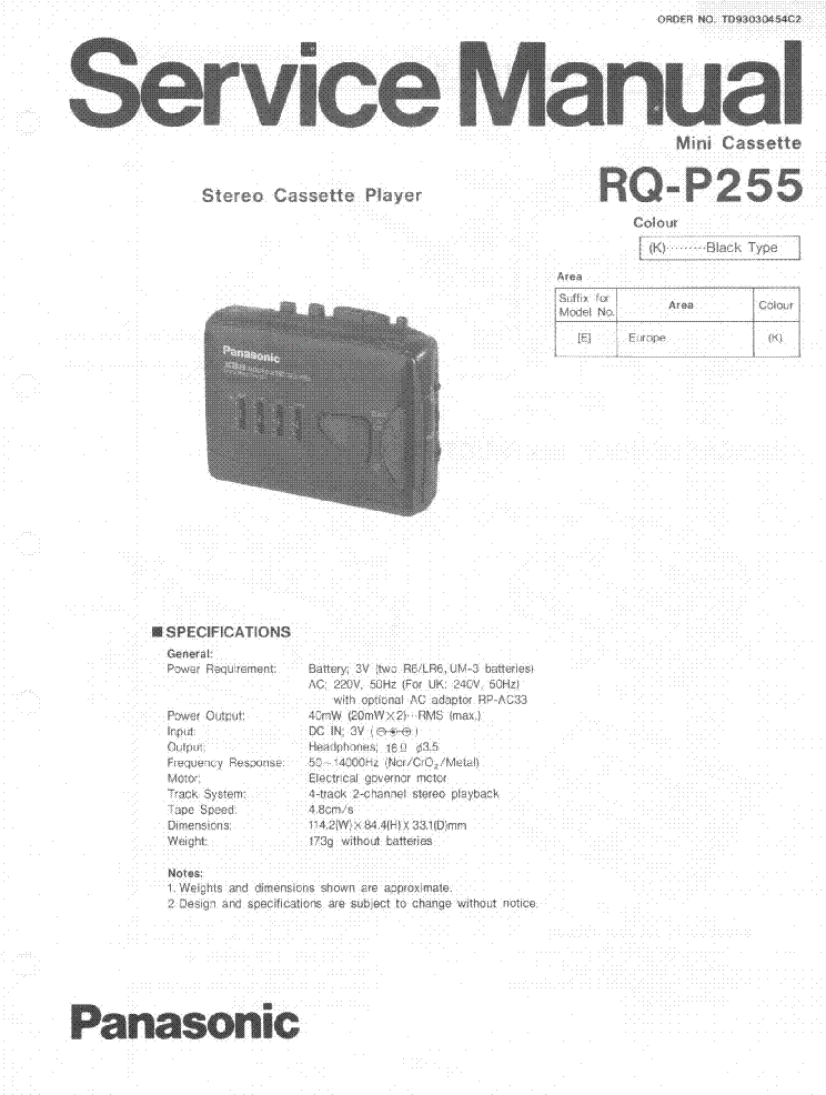PANASONIC RQ-P255 SM service manual (1st page)