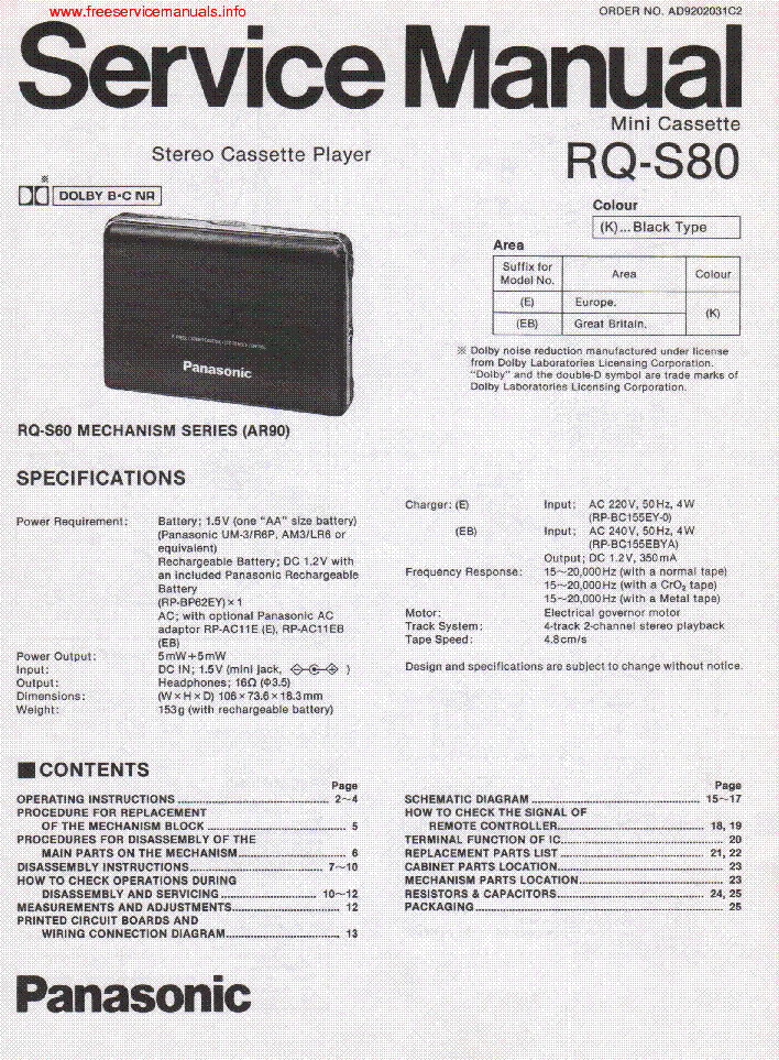 PANASONIC RQ S80 service manual