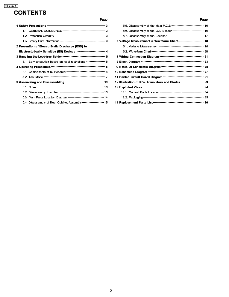 PANASONIC RR-QR230P IC RECORDER service manual (2nd page)