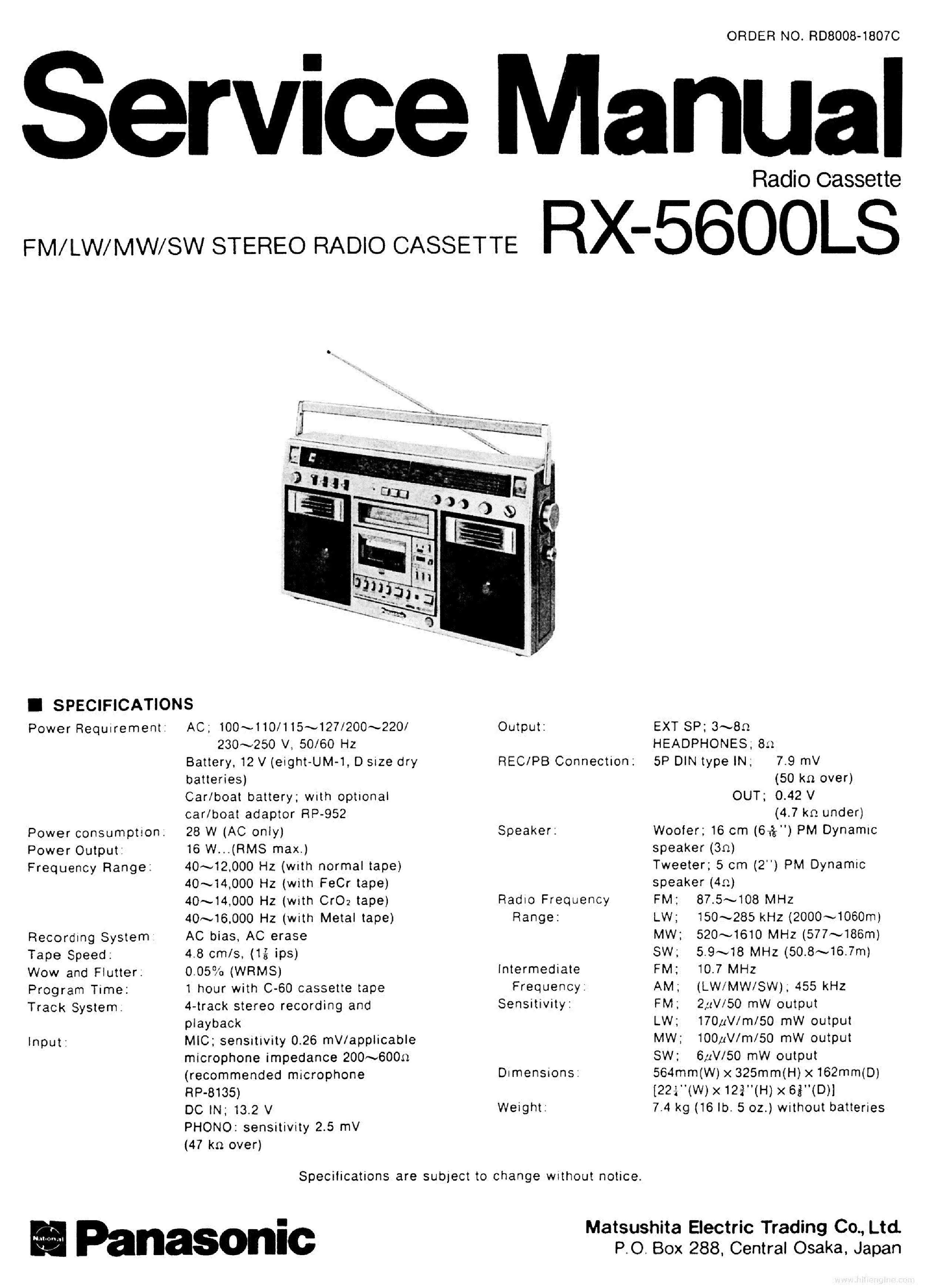 PANASONIC RX-5600LS Service Manual download, schematics, eeprom