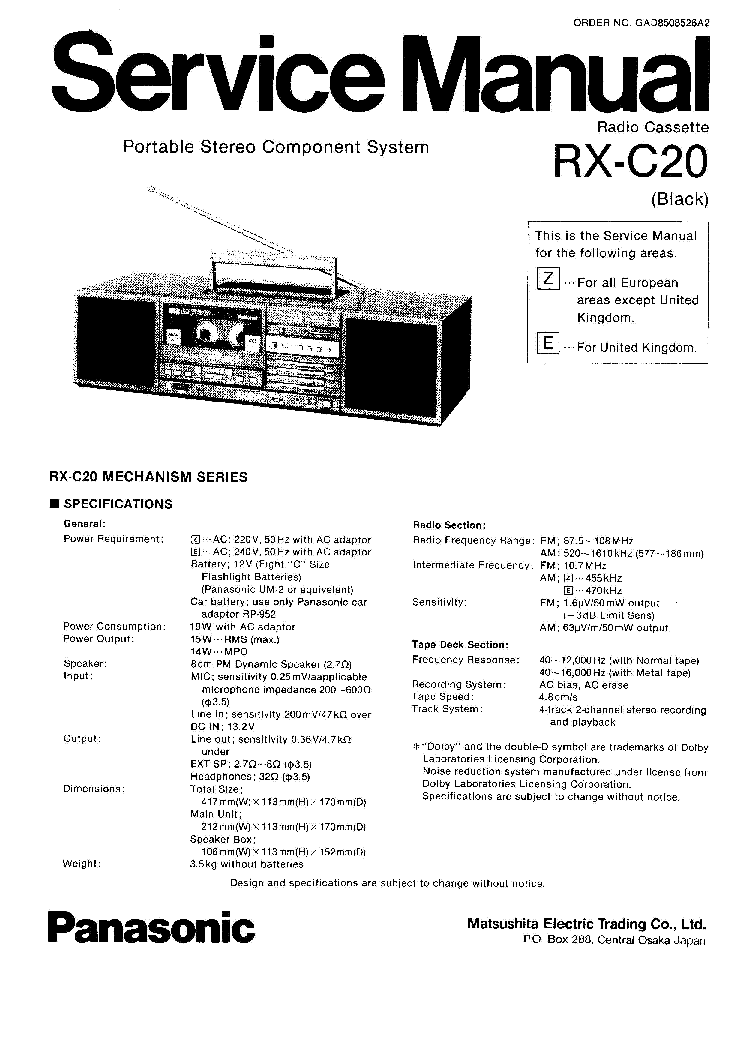 PANASONIC RX-C20 service manual (1st page)