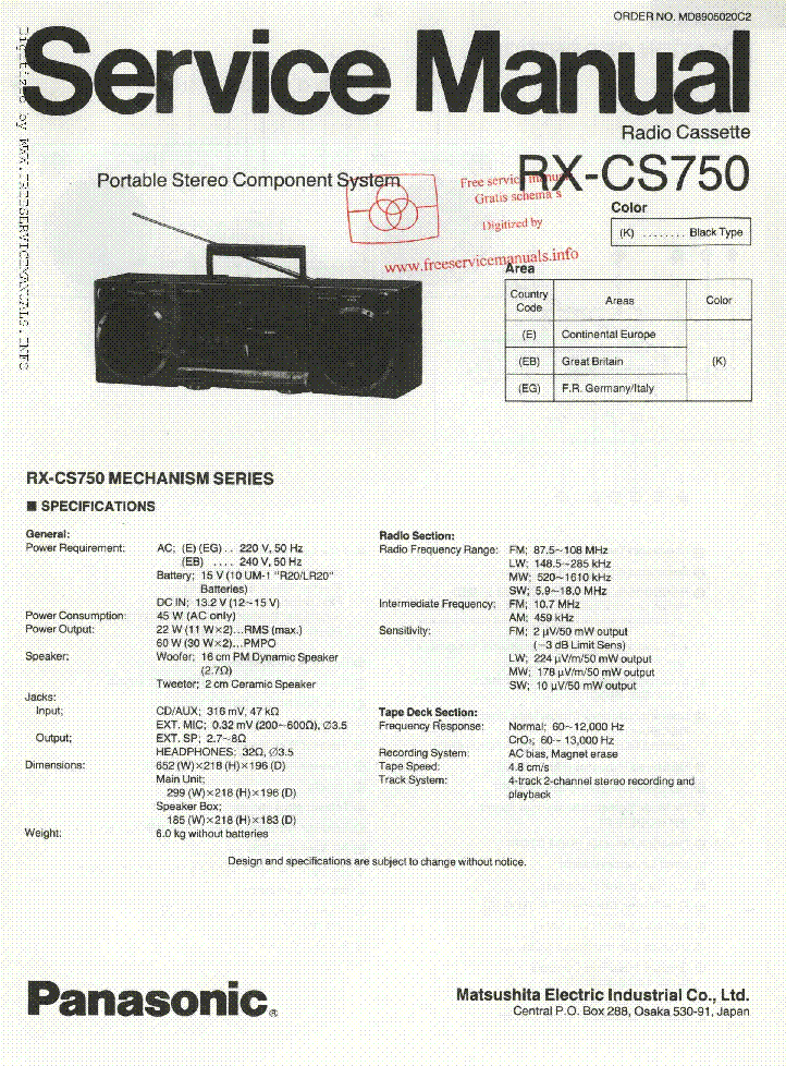 PANASONIC RX-CS750 SM service manual (1st page)