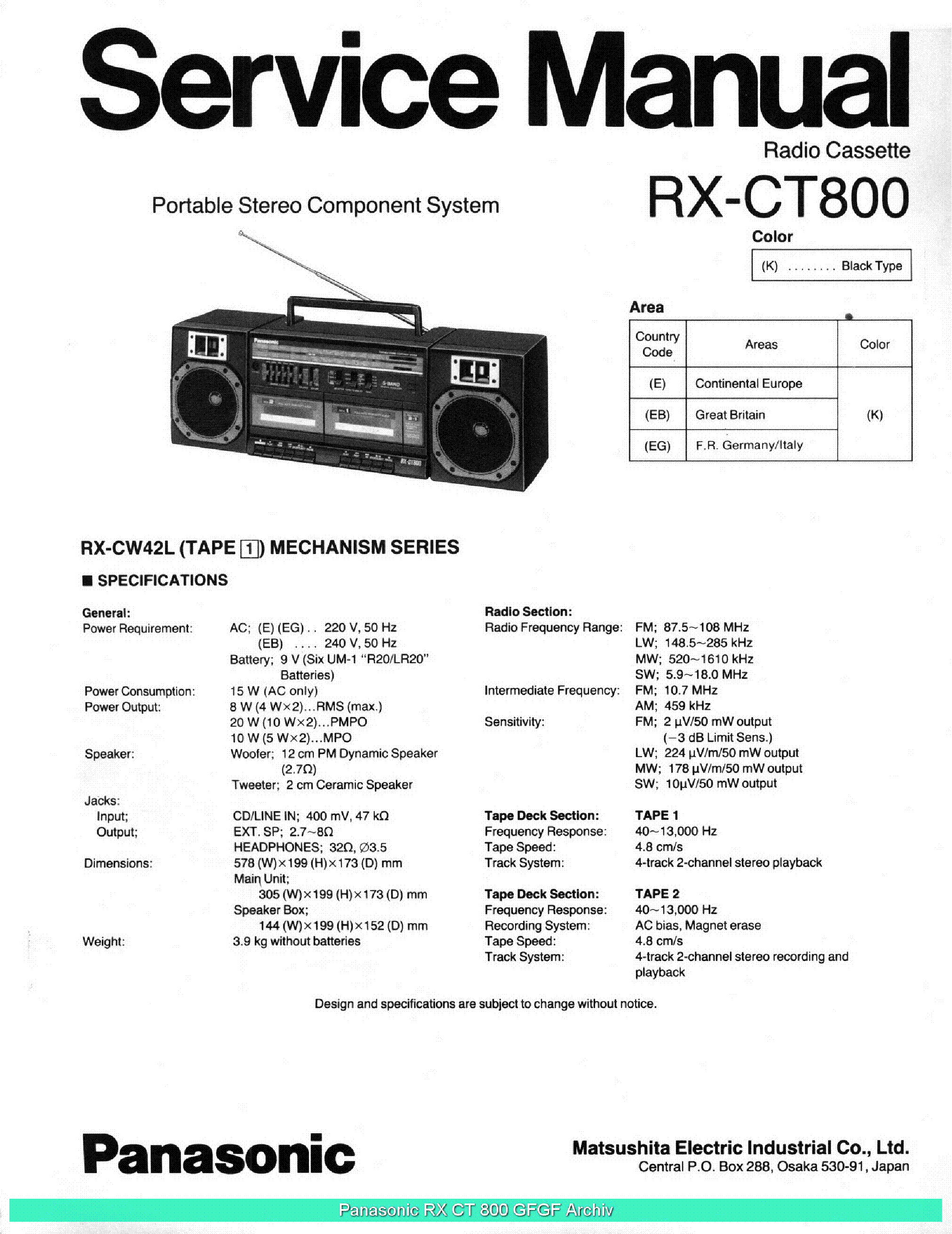 PANASONIC RX-CT800 SM service manual (1st page)