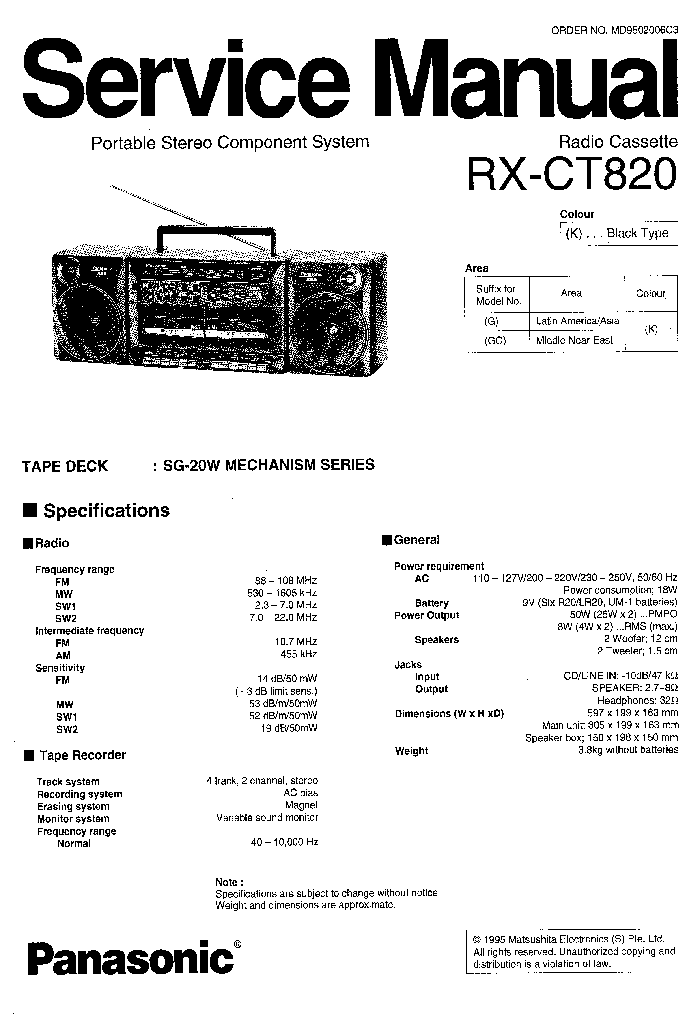 PANASONIC RX-CT820 MD9502006C3 SM service manual (1st page)