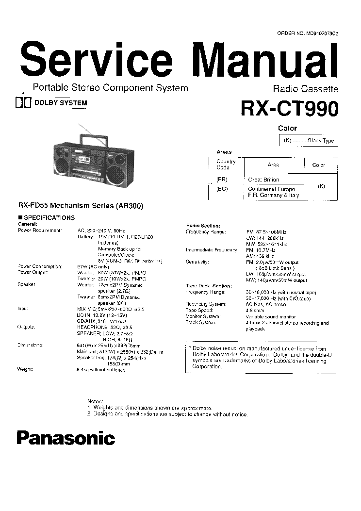 PANASONIC RX-CT990 MD9107073C2 service manual (1st page)