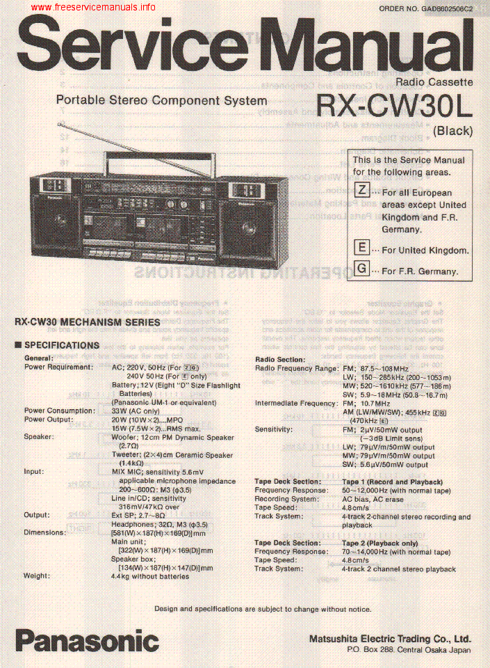 PANASONIC RR-QR150P RR-QR150PC Service Manual download, schematics