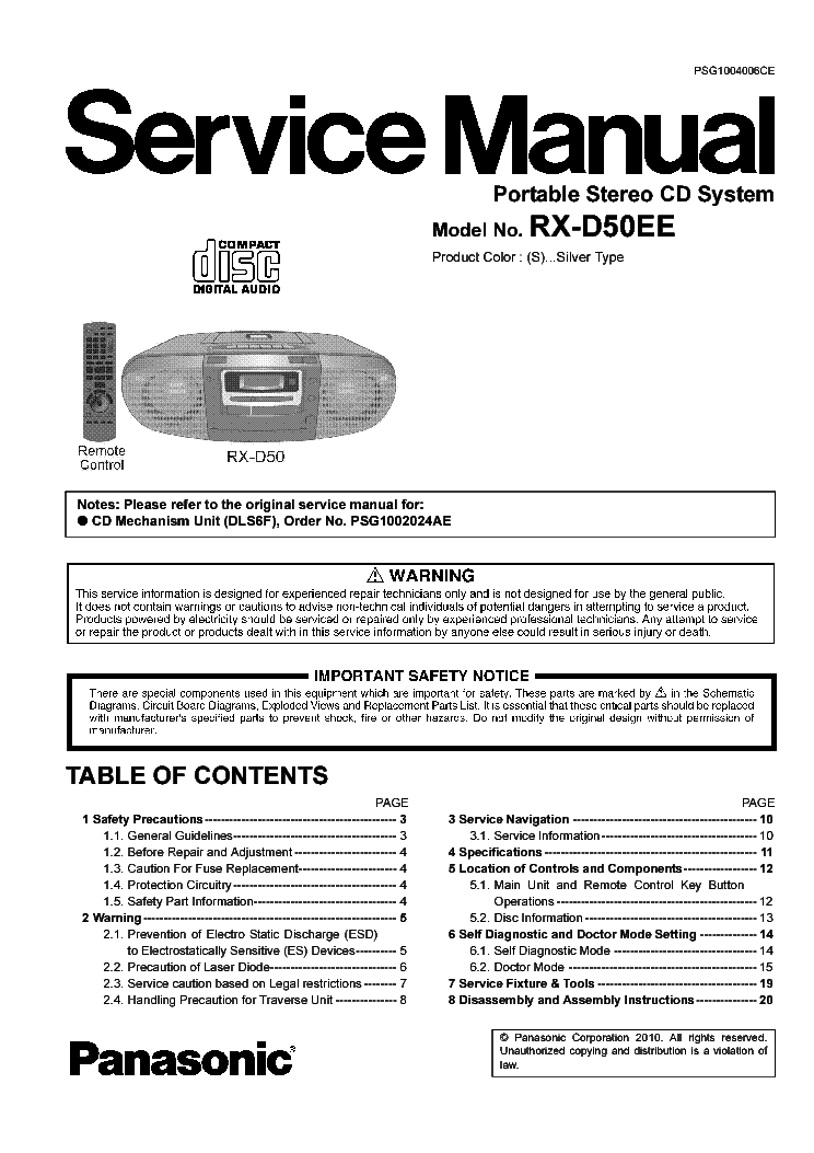 PANASONIC RX-D50EE service manual (1st page)