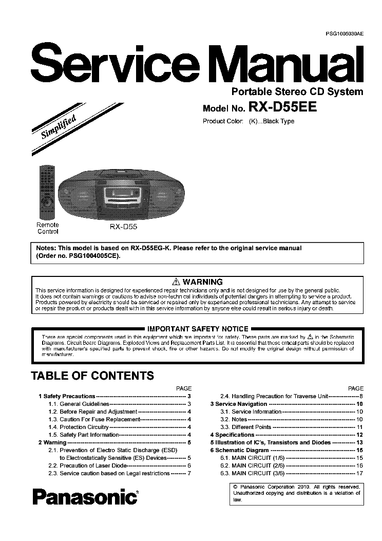 PANASONIC RX-D55EE PORTABLE STEREO CD SYSTEM service manual (1st page)