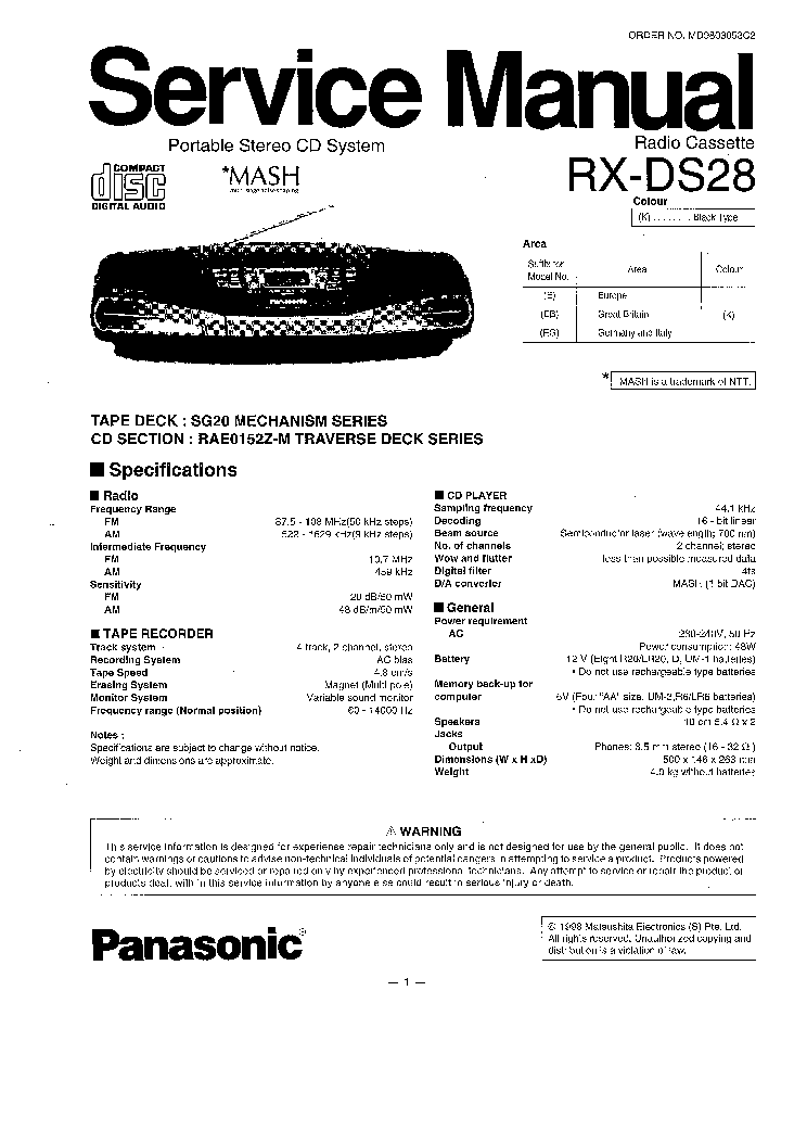 PANASONIC RX-DS28 service manual (1st page)