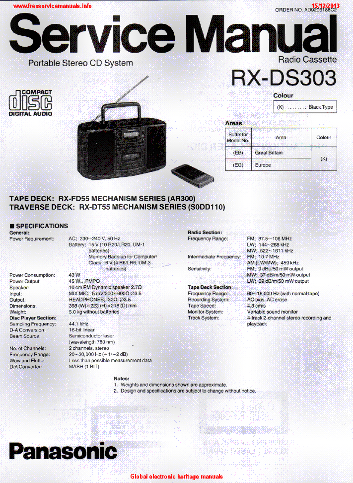 PANASONIC RX-DS303 service manual (1st page)