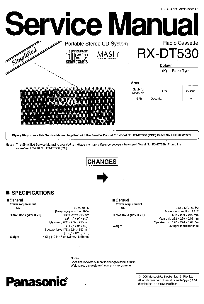 PANASONIC RX-DT530 MD9609065A3 SCH service manual