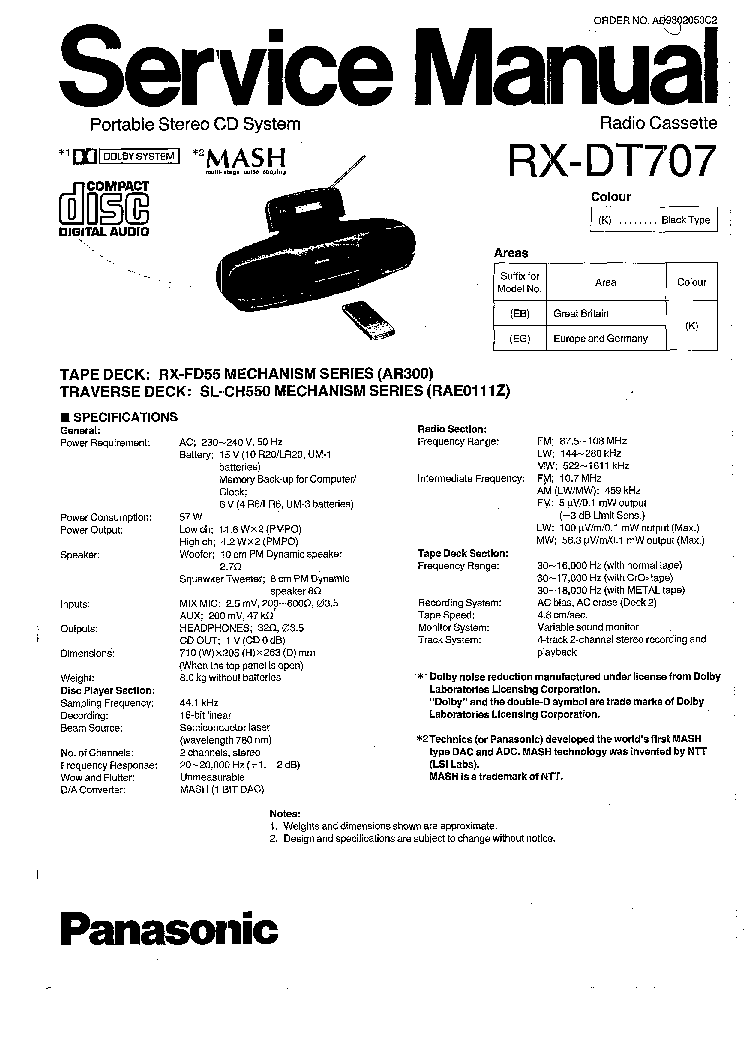 PANASONIC RX-DT707 SM service manual (1st page)