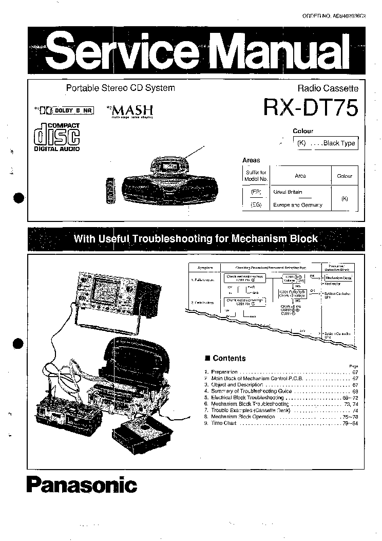 PANASONIC RX-DT75 SM Service Manual download, schematics, eeprom