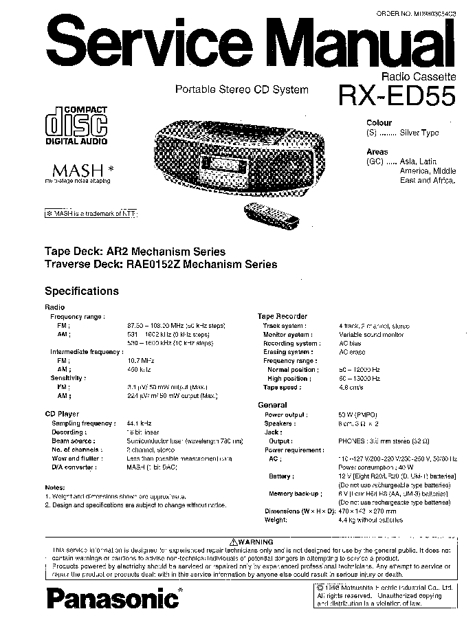 PANASONIC RX-ED55 MD9803054C3 service manual (1st page)